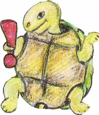 Schildkröte mit Rufezeichen in der Ha nd